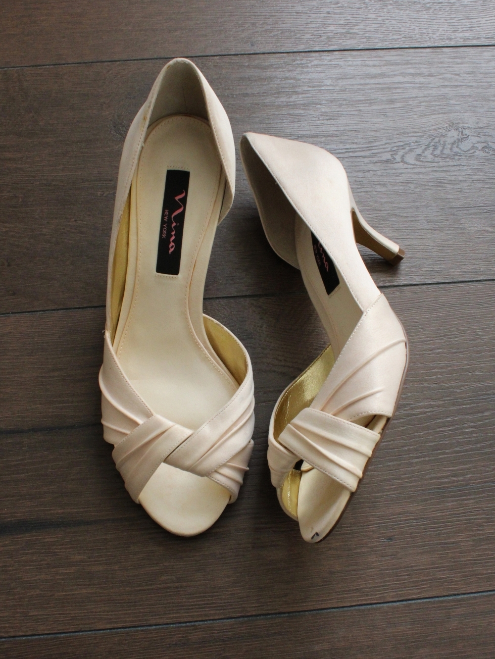 Nina New York‎ Women's Cream Satin Peep-Toe Heels